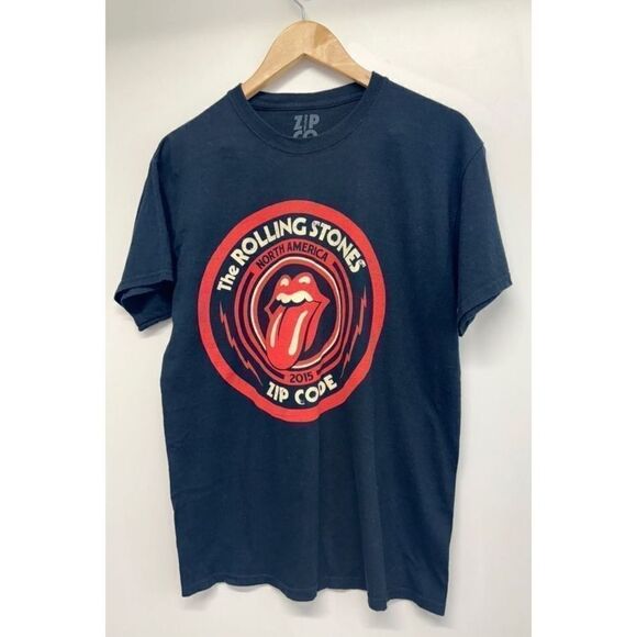 Zip Code Graphic Rolling Stones Tee Medium Black 100% Cotton Short Sleeve 2015 - Picture 4 of 7